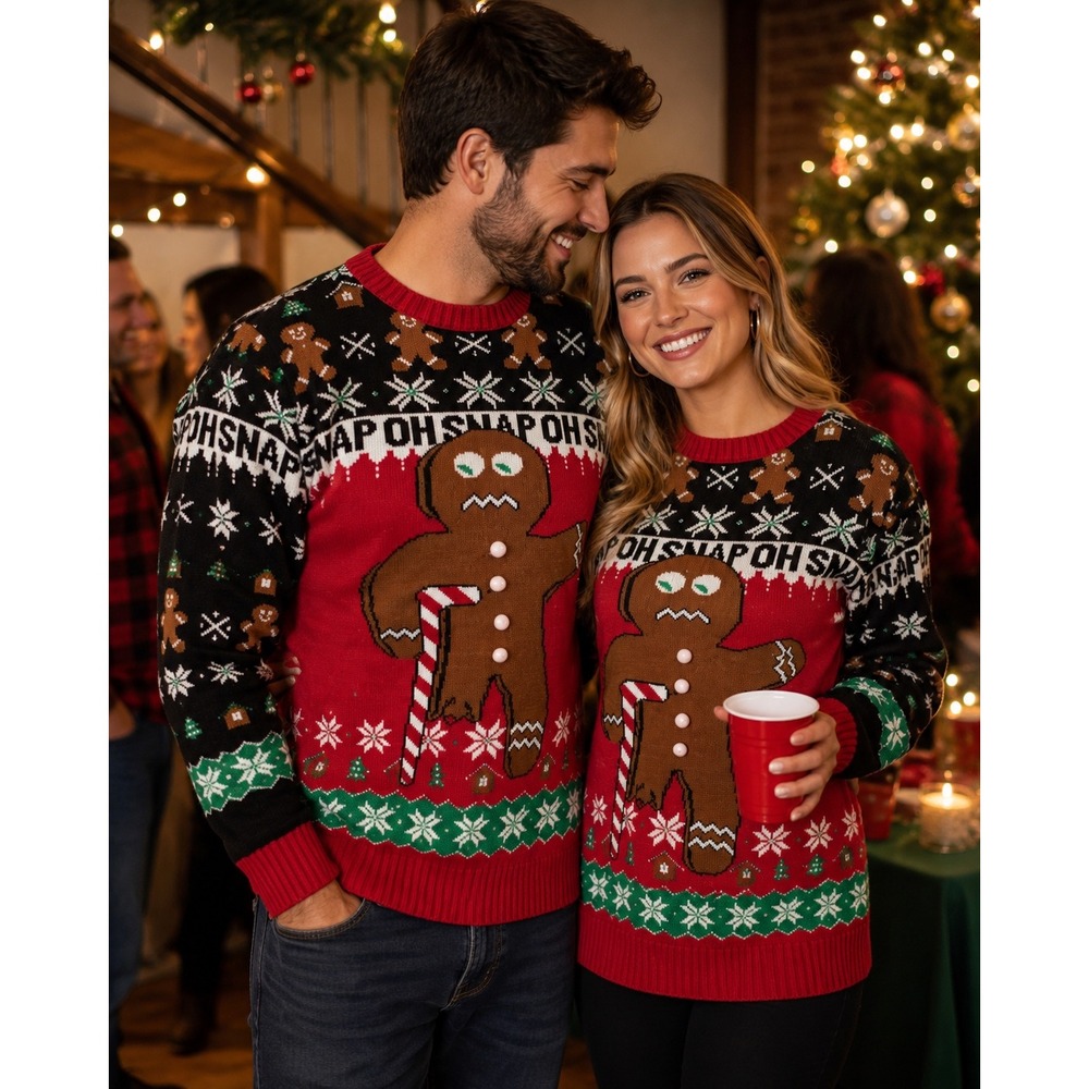 Ugly Christmas Sweater Gingerbread Man Candy Cane Unisex Medium Holiday Party